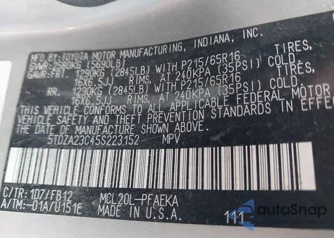 2005 Toyota Sienna Le from USA, damaged, VIN 5TDZA23C45S223152